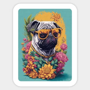 Pug in flowers Sticker